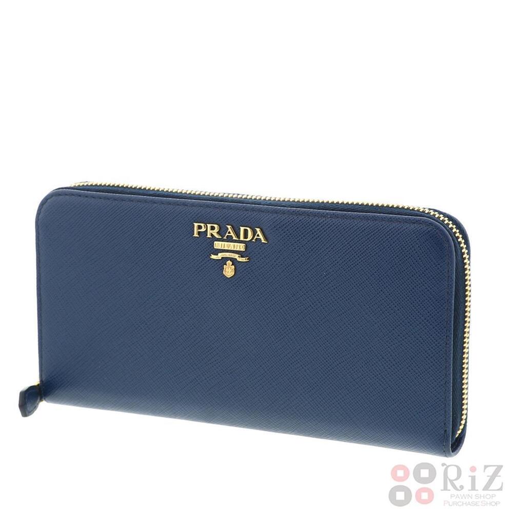 PRADA Round Zipper Long Wallet Saffiano Navy Blue - Picture 2 of 6